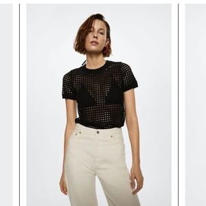 Mango Black Mesh Top